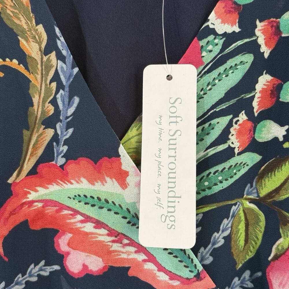 NWT Soft Surroundings Samantha Maxi Dress PM Navy Colorful Floral Faux Wrap $180 - Picture 5 of 14